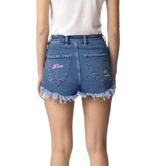 Rolla's Hightails High Rise Denim Shorts Embroidered Banana Beach Size 26/8 - Picture 2 of 13